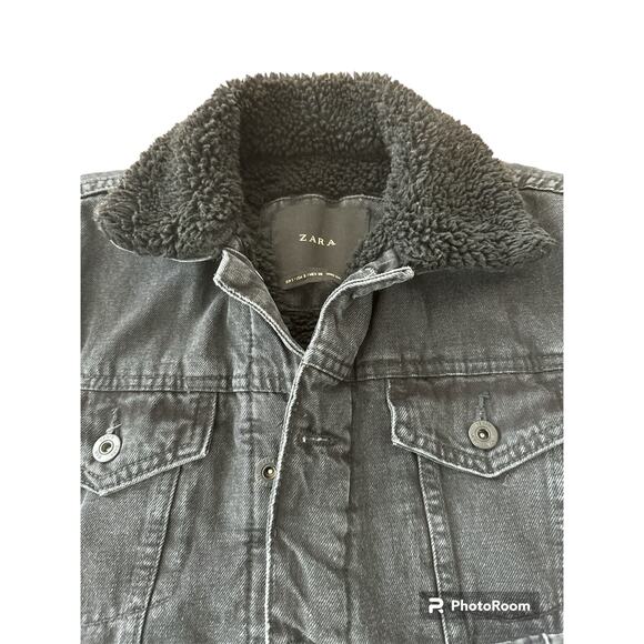 Zara Black denim jacket sherpa lined size small - Picture 7 of 14